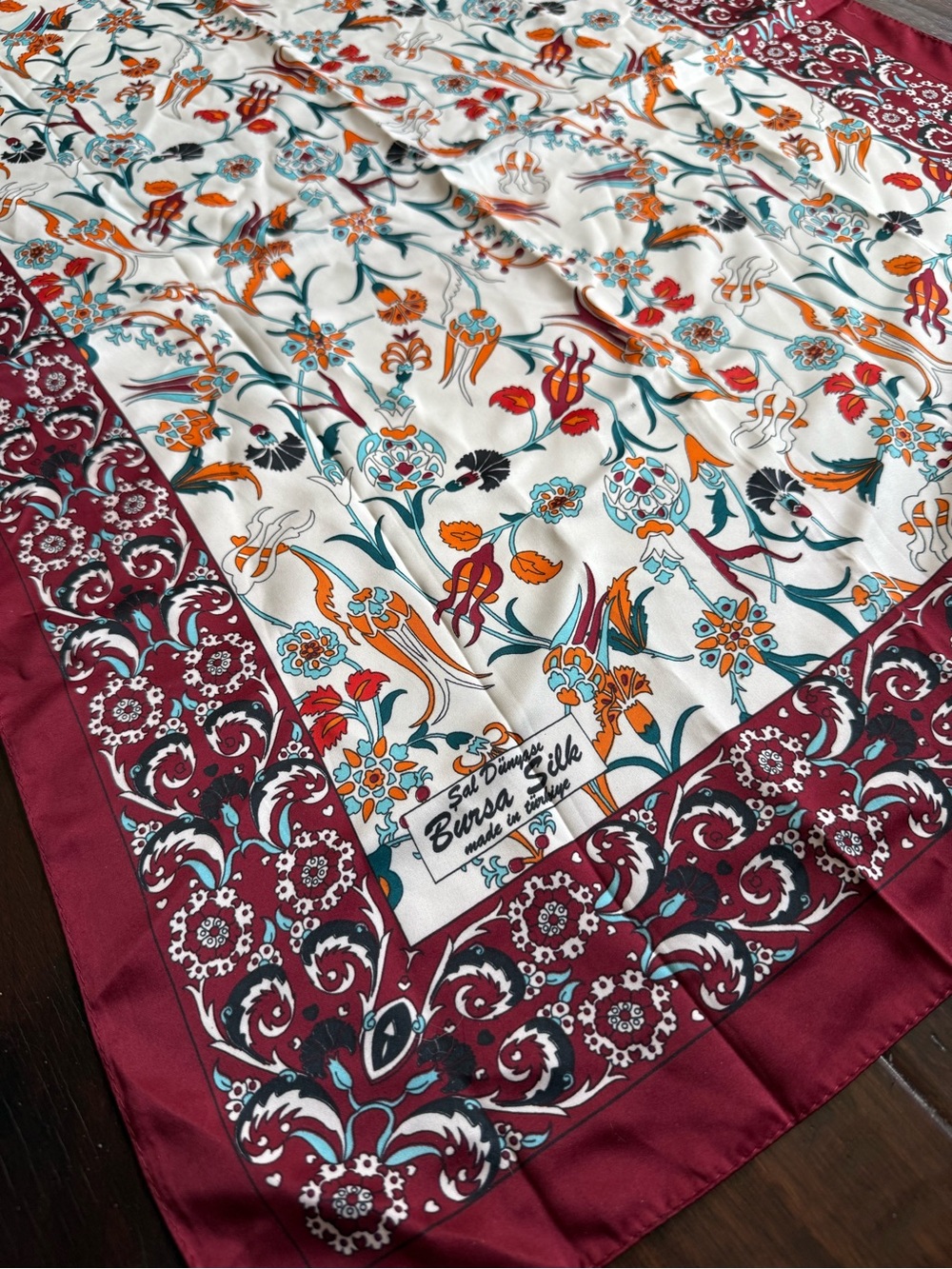 Bursa Silk Scarf 100% Silk • Made in Turkey • Floral Ottoman Print